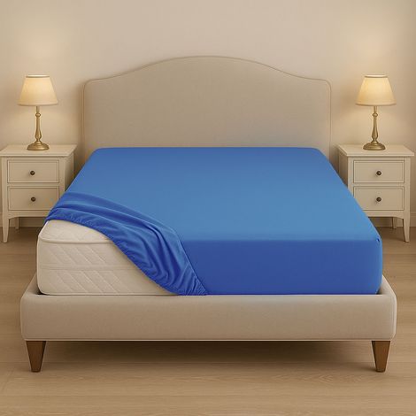 Lenzuolo sotto su misura in cotone 100% – Con angoli elastici per letti fuori misura – Made in Italy Bluette