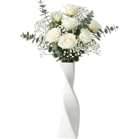 Vase en verre à tige unique fait à la main avec col étroit et rayures verticales - Vases décoratifs pour roses, tulipes - Centre de table de mariage, décoration de maison et de bureau (1/5)