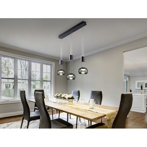 LED Pendelleuchte MADISON 3-flammig Rauchglas, höhenverstellbar, Breite 82cm (1/5)
