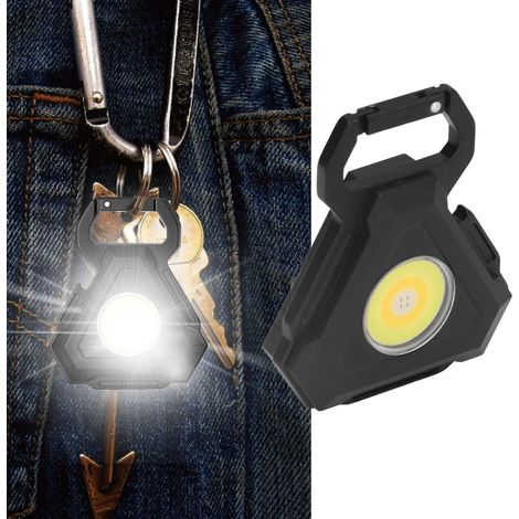 Mini lampe porte-clés LED COB ultra-compacte et portable, avec support pliable, décapsuleur et base magnétique. (1/5)