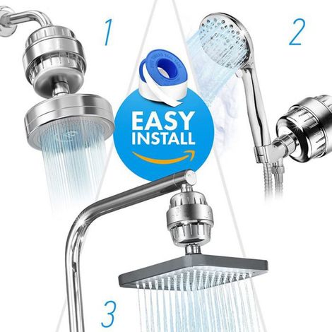 Filtre Douche - 15 Étapes De Filtration Avec Vitamine C - Compatible Tous Pommeaux De Douche - 2 Cartouches (1/4)
