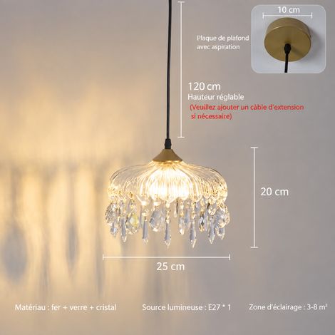 Modèle G suspension en cristal bombée avec LED 9W trois couleurs luminaire rétro en laiton et verre 36 × 36 × 36 cm 2 kg – Livraison gratuite