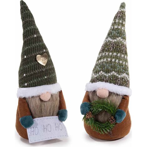 Petits gnomes de Noël en tissu à poser, décor en main et cœur doré sur le bonnet, lot de 6, 11 x 12 x H. 33 cm (bonnet déplié)