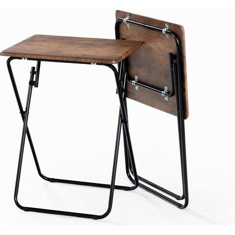 FurnitureR Lot de 2 tables pliantes multifonctions, bureau pour canapé et ordinateur portable, design industriel, structure en MDF et métal, pour les espaces de vie compacts, portables et faciles à ra (1/5)