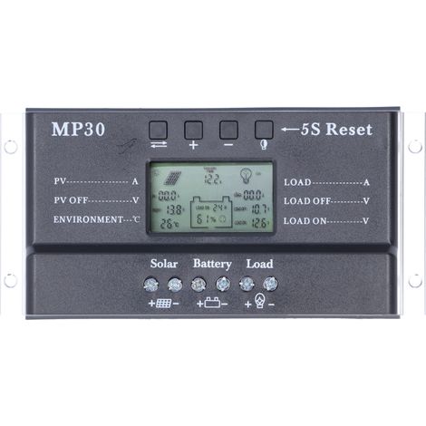 Régulateur de charge solaire 30A 12/24V avec écran LCD rétroéclairé, protection de circuit, port USB, contrôleur MPPT PWM pour batterie (1/5)