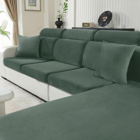 Samt Sitzkissenbezug für Sofa, rutschfest & elastisch, 2-Sitzer, Hellgrün (1/5)