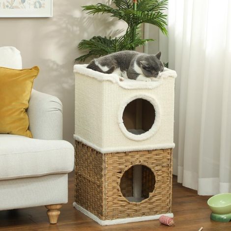 Niche pour chat d'intérieur à 3 niveaux, tour pour chat avec griffoir en sisal à griffer 41 x 41 x 75,5 cm, crème (1/5)
