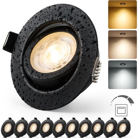 Spot Led Encastrable Metal Dimmable Noir Trou 68mm - 80mm Lot de 10 Spot de Plafond 230V IP44 Extra Plat, pour Salle de Bain, 6W 600LM Blanc Chaud Neutre Froid Réglable, Dimmable 3 niveaux (1/5)