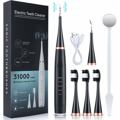 Détartreur dentaire à ultrasons, détartrant, détartreur dentaire, appareil de beauté des dents, nettoyant anti-tartre - noir