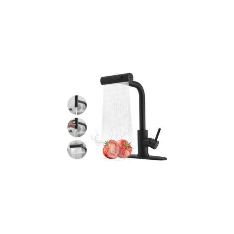 Robinet de cuisine extensible, robinet cascade, robinet de cuisine commercial en acier inoxydable, robinet d'évier de cuisine à trois fonctions. (1/5)
