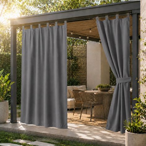 HEMVOR Rideau extérieur occultant imperméable 132 x 213 cm, isolation thermique à pattes auto-agrippantes, Gris foncé, 1 panneau (1/5)