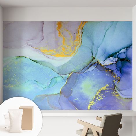 Papier peint avec colle pour décoration moderne de salon chambre à coucher cuisine et bureau Facile Formes aquarellées 152x104 cm (1/5)