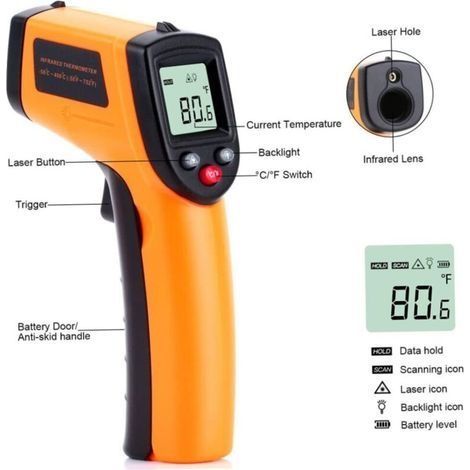 Berührungsloses digitales Infrarot-Thermometer, -50-400°C Sofortige Temperaturanzeige GM320 für Großküchen (1/4)