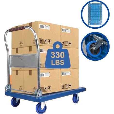 Carrello a spinta, portata 150 kg, ruote girevoli a 360°, blu (1/2)