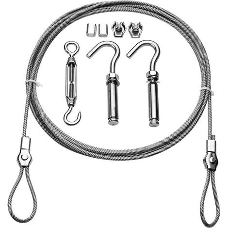 5 Mètres Corde en Acier Inoxydable à Suspendre Kit, Corde de Cable en Acier Inoxydable, File a Linge Extérieur, Câble Métallique Extérieur, pour Corde de Tente, Corde à Linge, Lustres Extérieurs (1/5)