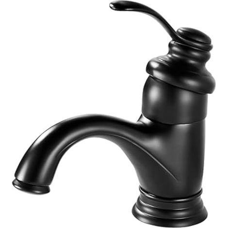 Robinet Salle Bain Noir, Rétro Robinets de Lavabo pour Salle de Bain, Monocommande Mitigeur Lavabo en Laiton, Moderne Robinet Lave Main avec Chaude et Froide Réglable, 3/8'' (1/5)