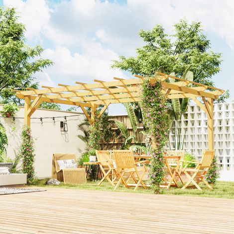 Pergola de jardin extérieur 3 x 4 m pergola en bois pour plantes grimpantes, bois naturel