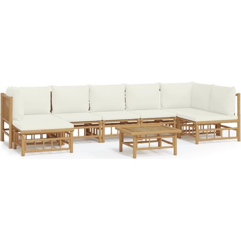 Maison Exclusive - Set Salotto da Giardino 8pz con Cuscini Bianco Crema in Bambù