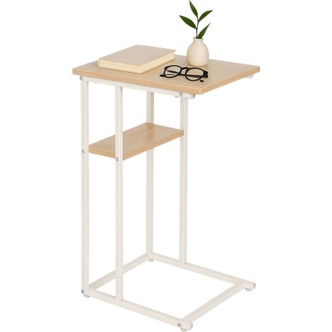 Relaxdays side table, large and small shelf, HWD 60x40x30 cm, table for sofa & bed, metal & MDF, light brown/white (1/5)