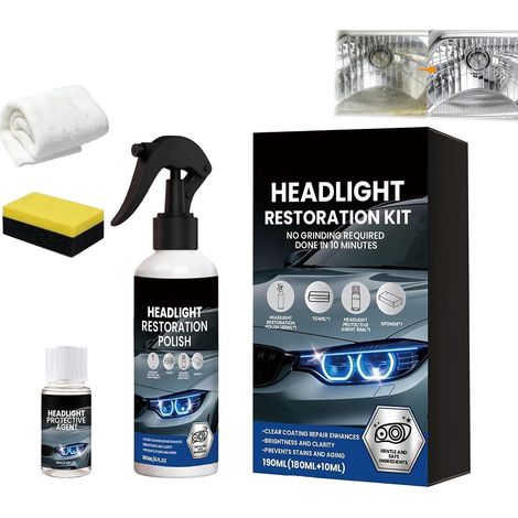 Kit spray per ripristino fari, kit per rinnovamento fari auto, detergente opaco per fari auto, senza attrezzi, detergente e ripristina fari facile e veloce, rimuove ingiallimento e ossidazione (1 unit (1/5)