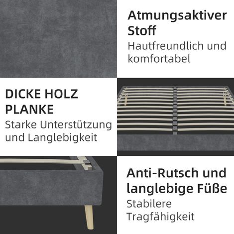 Cadre de lit minimaliste moderne 160×200cm gris velours hollandais,base basse,sans mécanisme gaz,ni tête de lit ni matelas (1/5)