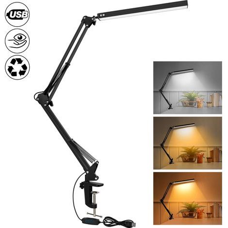 Potente lampada da scrivania a LED con clip - Luce LED protettiva per gli occhi - 3 modalità di illuminazione x 10 livelli di luminosità - Nera (1/5)