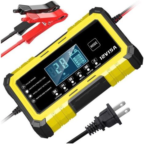 12V 15A Gelbes Smart-Batterieladegerät 12V 15A für Motorräder, Autos und Blei-Säure-/Lithium-Eisen-Batterien (kompatibel mit Blei-Säure-Batterien) (1/4)