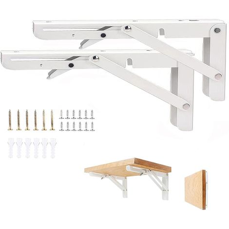 400mm Équerre Pliante, 2Pcs Blanc Support Console Pliable, Supports D' étagères Pliants Charge, Lourds Support Console Pliable,Equerre Etagere,Garage,Cuisine,Chambre,90KG/199lbs Porteur (1/5)