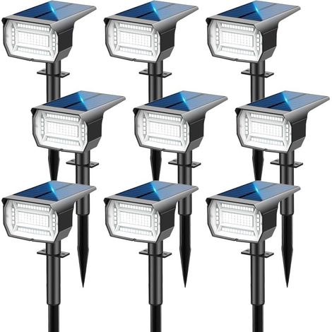 Spot Solaire Exterieur [9 Pack/72LED], 3 Modes IP67 Étanche Lampes Solaires Exterieures Jardin, 6500K Fonction 2 en 1 Spot Exterieur Pour Cour, Clôture, Chemin, Allée, Porche, Jardin, etc. (1/5)