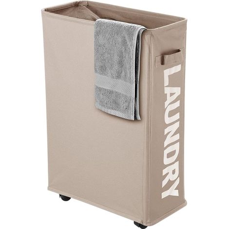 40L Panier à Linge en Conception mince et étroite, panier à linge à roulettes Corbeille à Linge en tissu, Pliable bac à linge pour Chambre à Coucher, salle de bain, Jouets et Vêtements (kaki) (1/5)