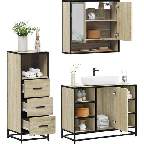Ensemble de meubles de salle de bain 3 pcs chêne sonoma (1/5)