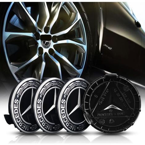 4 pièces Cache Moyeux pour Mercedes-Benz 75mm Cache Moyeu Aluminium+ABS Cache de Roue Centrale ABS Accessoires de Voiture (1/3)