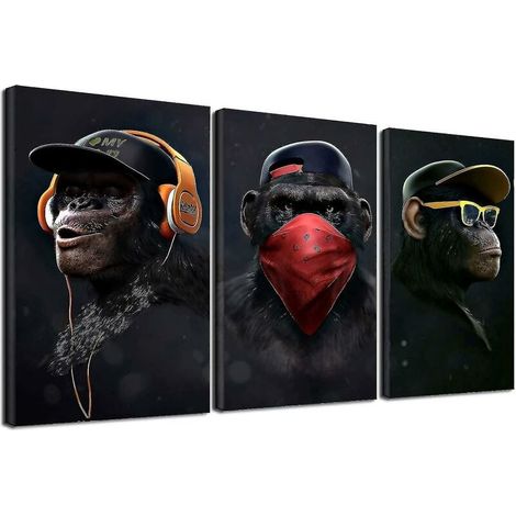 Impression sur toile avec singes sages - Impression sur toile pour salon - Décoration d'intérieur moderne - 30 x 50 cm - 3 pièces uniquement (1/5)