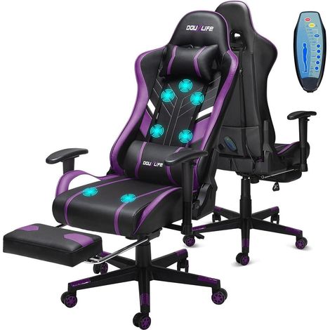 Gamingstuhl 7PunktMassage Fußstütze 2DArmlehne 180kg Lila (1/5)