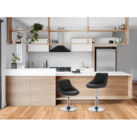WOLTU 4er Set Verstellbarer Sitzhocker Stuhl Arbeitshocker Bürohocker Schminkhocker mit Rückenlehne aus Kunstleder und Metall höhenverstellbar drehbar schwarz (1/4)