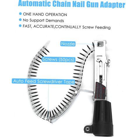GARRYFIZH Adaptateur pour cloueuse à chaîne automatique, accessoire pour perceuse électrique avec vis, outil de travail du bois, ruban de tournevis à avance automatique pour outils électriques