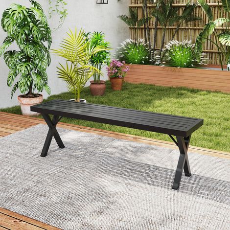 Banc de Jardin 2 Places 137 cm en Métal Robuste pour Cour et Terrasse Assise à Lattes Pieds en X (1/5)