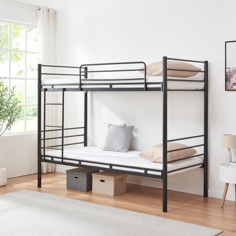 Letto a Castello Bevapis con Scala e Barriera Anticaduta a 2 Posti 90x200 cm - Nero [en.casa]
