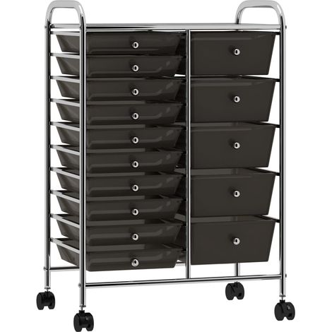 XXL Schubladenwagen mit 15 Schubladen Schwarz Kunststoff