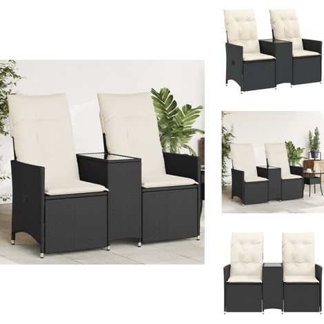 Canapé de jardin inclinable 2 places avec table noir poly rotin - Canapé De Jardin - Canapé Extérieur - Meuble De Jardin - Salon De Jardin - Résine Tressée (1/5)