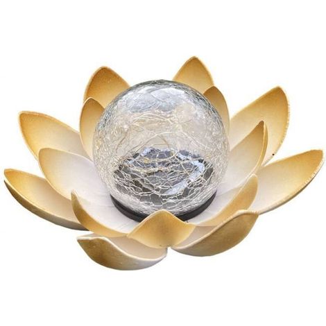 Lampes solaires d'extérieur, globe en verre brisé, décoration lotus, lampes LED en métal étanches pour terrasse, pelouse, allée, table, sol
