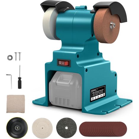 Mini ponceuse à bande compatible avec 18V, 300W, Ponceuse polisseuse DIY Ø 68 mm, base stable, meule et disque de polissage pour bois (Sans batterie) (1/5)