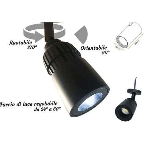 Faro Lampada Led Da Soffitto Parete Muro 10W Bianco Neutro Corpo Nero Angolo Luce Regolabile Da 24 a 60 Gradi 220V (1/3)