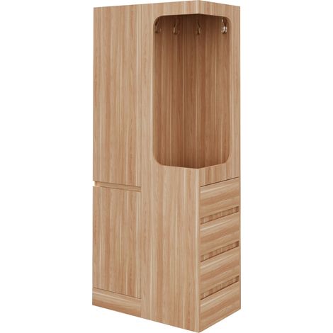 Armoire 70 x 40 x 170 cm, avec tiroirs et compartiments de rangement, espace penderie ouvert, à une porte, couleur bois (1/5)