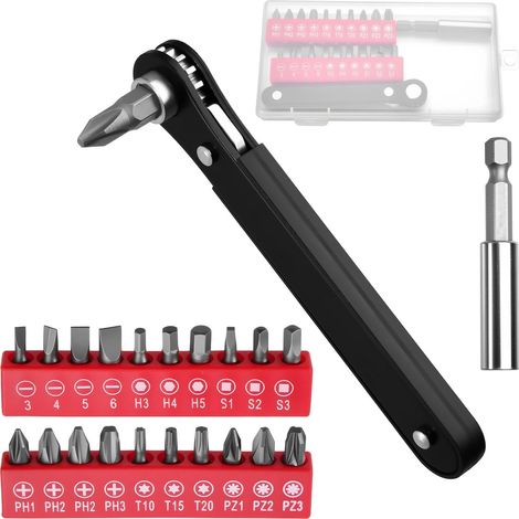 Set Tournevis Coude Mini Cliquet 22en1, Clé à Cliquet à Profil Ultra Bas, Tournevis Déporté 90°, Pour Réparation Auto, Électronique, Vélo, Maison, EDC (1/5)