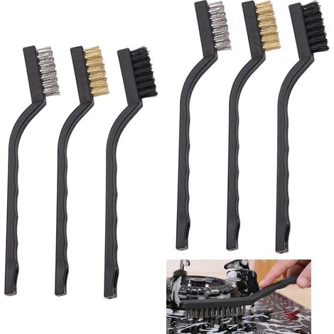 Lot de 6 Mini Brosse Métallique 17cm, Acier Inoxydable, Laiton et Nylon, Brosses de Nettoyage pour Évier, Soudure, Nettoyer Four, Rouille, Cuisine, Atelier