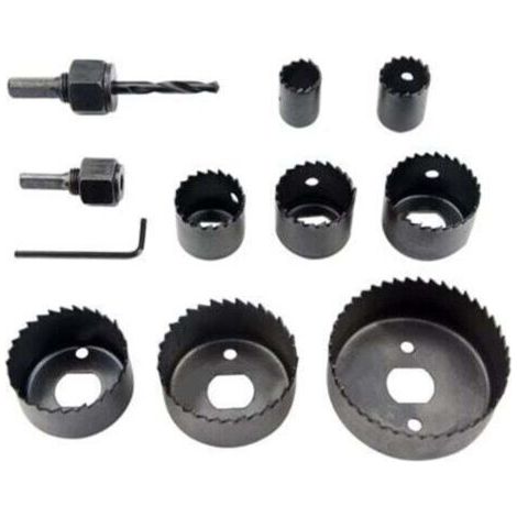 Kit de 11 scies-cloches avec mandrins et 8 lames en carbone de 19 à 64 mm (1/4)