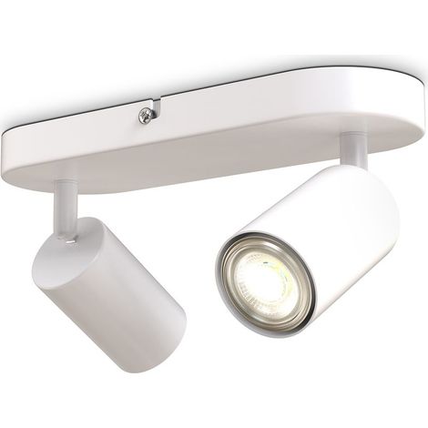 B.K.Licht – Plafonnier à spots 2 flammes orientables GU10 – Métal blanc mat – Dimensions 270x60x90mm – Installation simplifiée avec accessoires