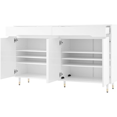 Mobile scarpiera moderno bianco e oro con 2 ante, 2 cassetti e ripiani regolabili (1/5)