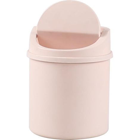 Mini papelera de plástico con tapa abatible, papelera de oficina de 2 litros, rosa (1/2)